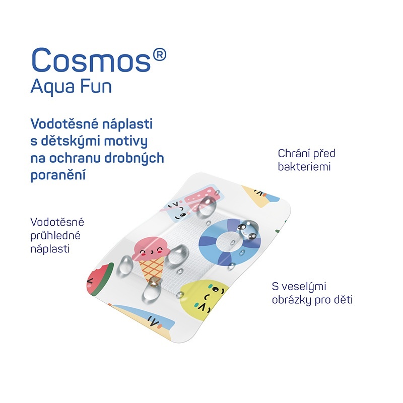 Vodotesné náplasti s detskými motívmi Cosmos® Aqua Fun - výhody náplasti