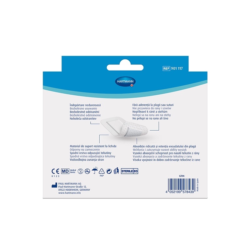 Náplast Cosmopor® Silicone s bezbolestným odstraněním - zadní strana obalu