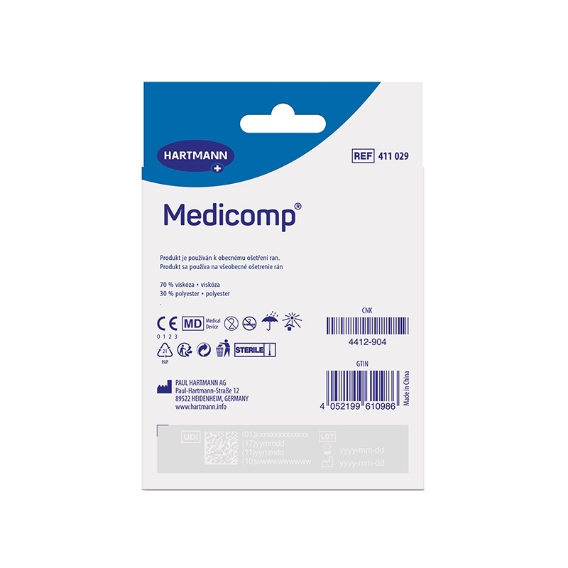 Kompres Medicomp sterilní - zadní strana balení