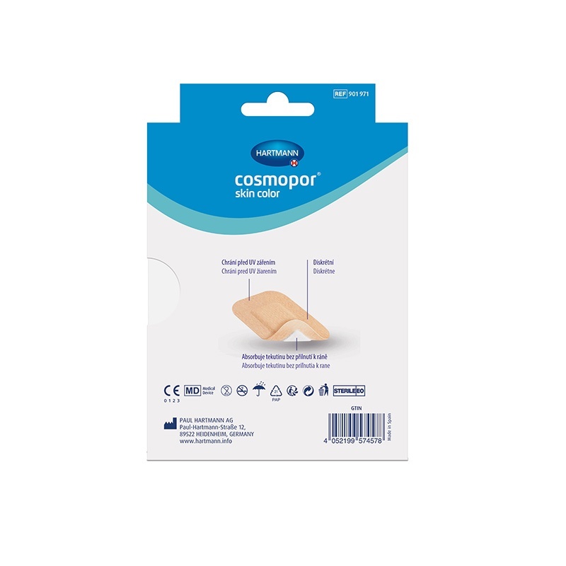 Diskrétní náplast Cosmopor® Skin Color - zadní strana obalu
