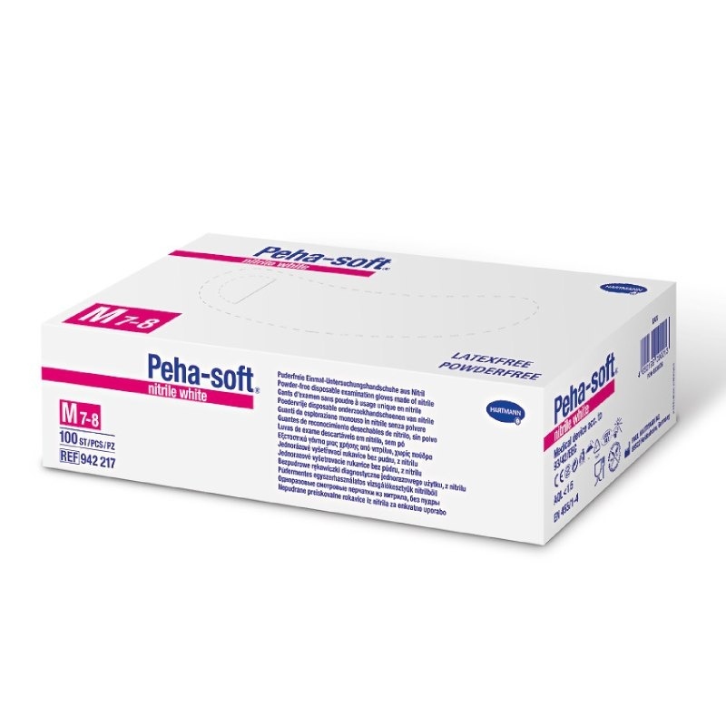Bílé vyšetřovací rukavice z jemného nitrilu Peha-soft nitrile white