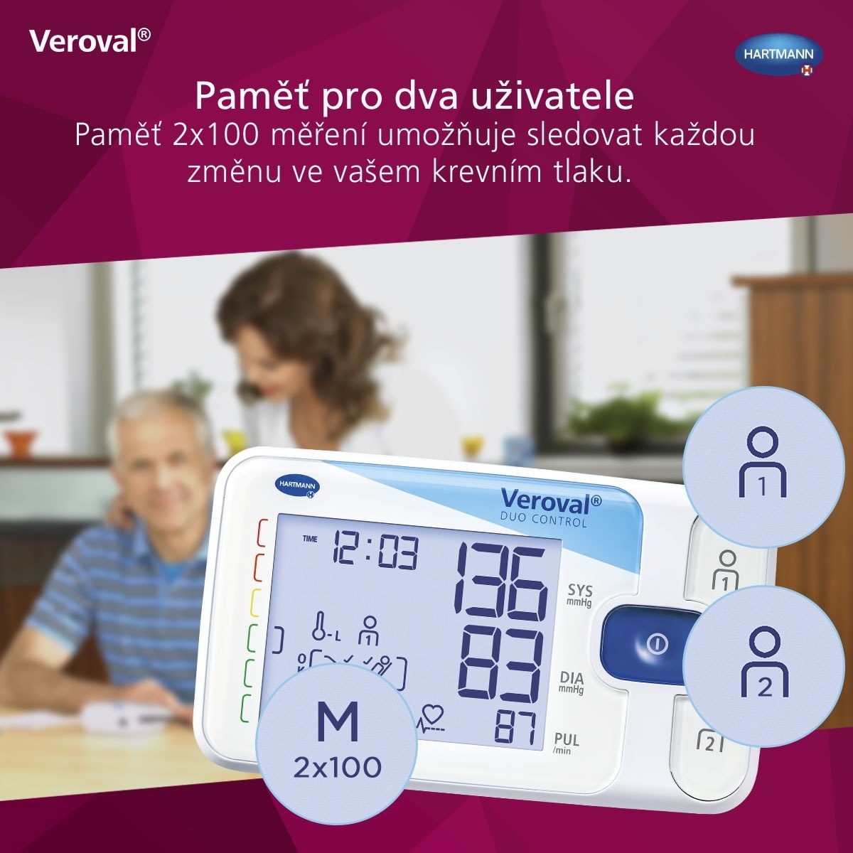 Paměť pro 2 uživatele s tonometrem Veroval duo control