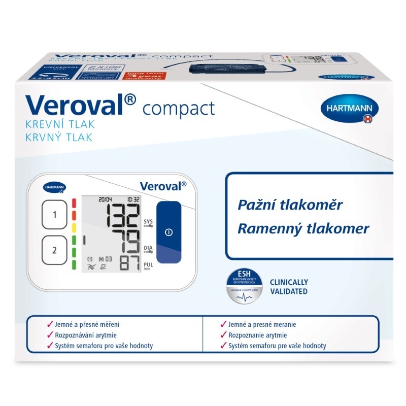 Digitální pažní tlakoměr Veroval compact s funkcí rozpoznání srdeční arytmie
