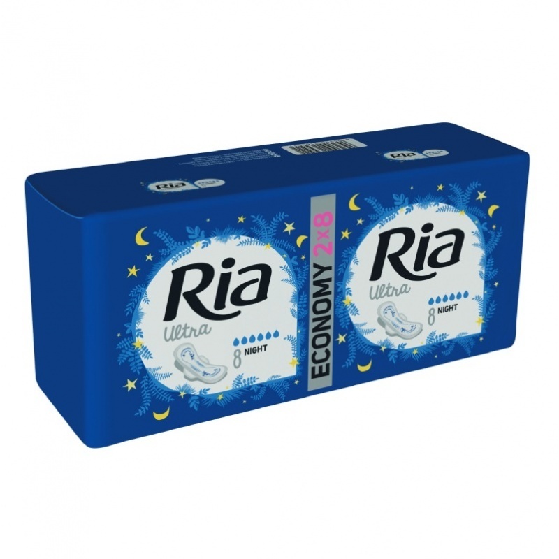 Dámské vložky Ria Ultra Night 16 Duopack - s křidélky, vhodné na noc