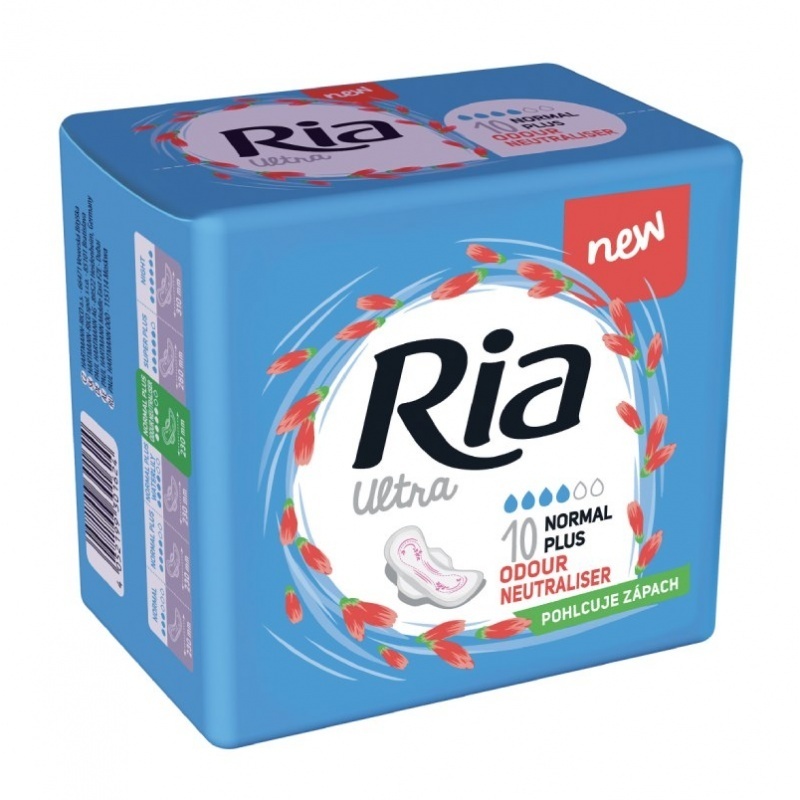 Dámské vložky Ria Ultra Normal Plus 10 Odour Neutraliser - s křidélky, se schopností pohlcovat zápach